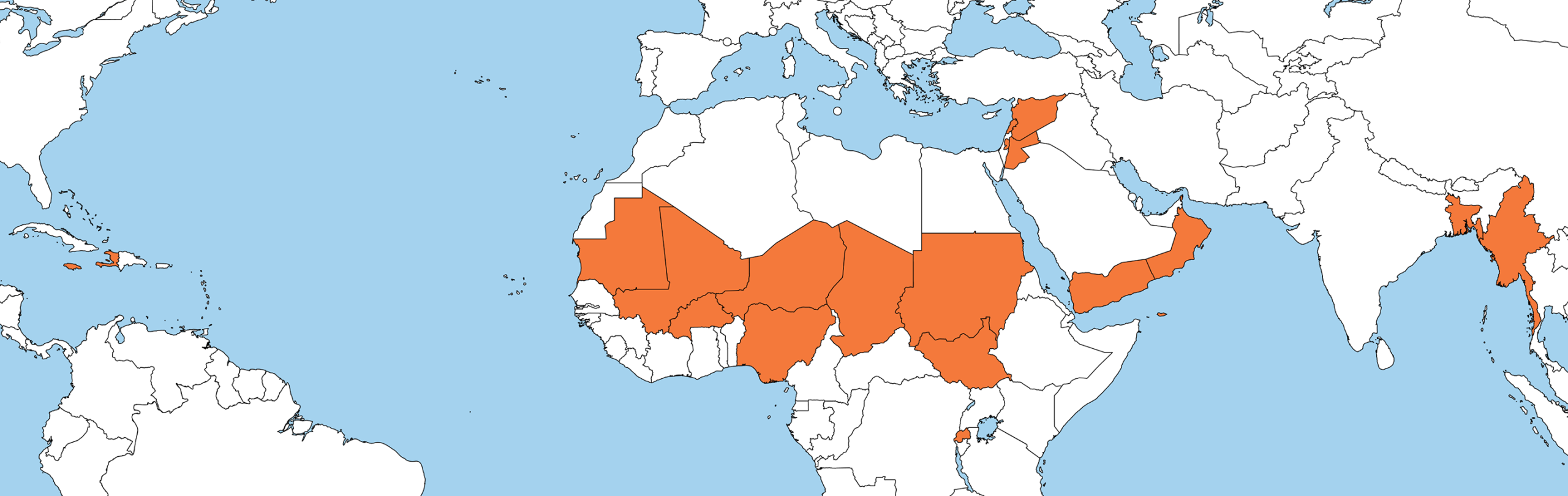World map showing countries the Helpdesk has worked in